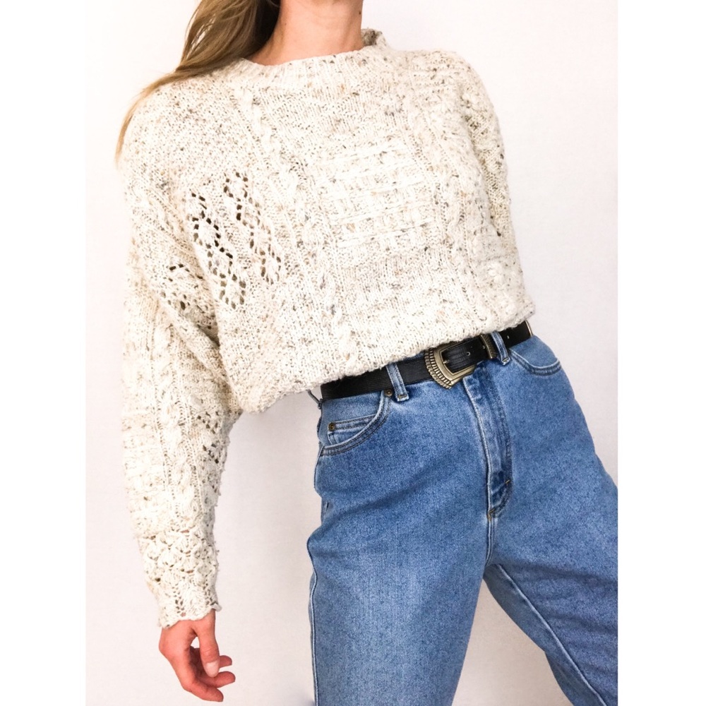 Vintage Express Hand-Knit Sweater in Taupe | Size M - Picture 3 of 11